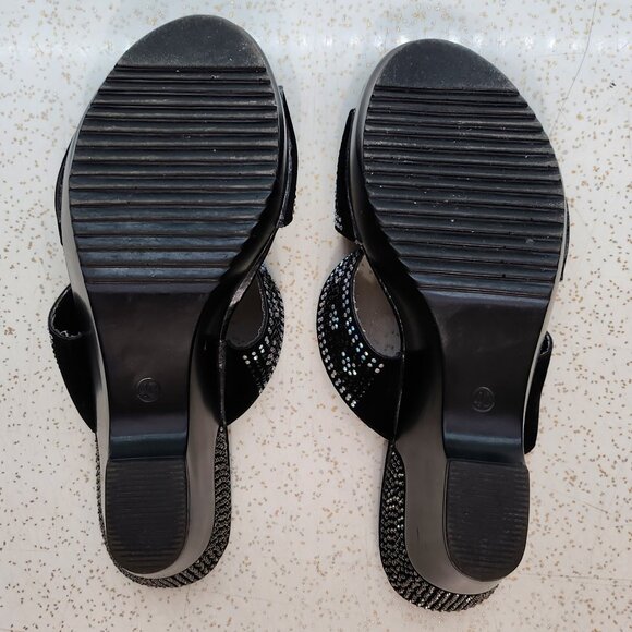 Black Rhinestone Wedge Sandals - Picture 7 of 11